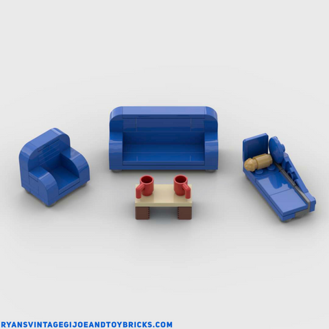 LEGO CITY -- CUSTOM BLUE LIVING ROOM FURNITURE : COUCH : CHAIR : CHAISE LOUNGE