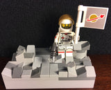 LEGO CUSTOM -- SERIES 15 ASTRONAUT MINIFIGURE WITH WALKING ON THE MOON DISPLAY MOC