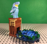 LEGO CUSTOM -- SERIES 15 SHARK SUIT GUY MINIFIGURE WITH OCEAN DIVE DISPLAY MOC